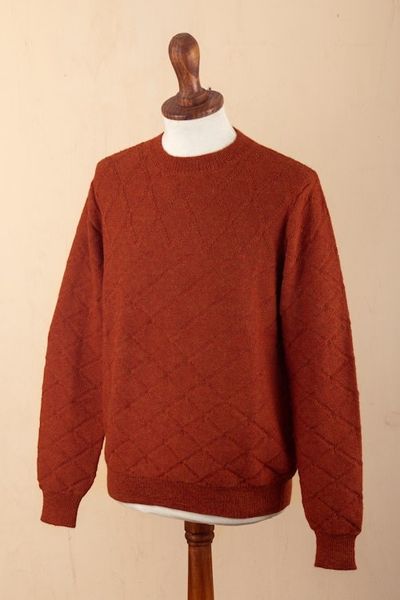Alternate image for Mens 100 Alpaca Sweater with Rhombus Geometric Pattern Rhombus Spice