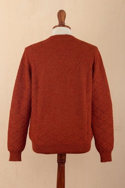 Alternate image for Mens 100 Alpaca Sweater with Rhombus Geometric Pattern Rhombus Spice