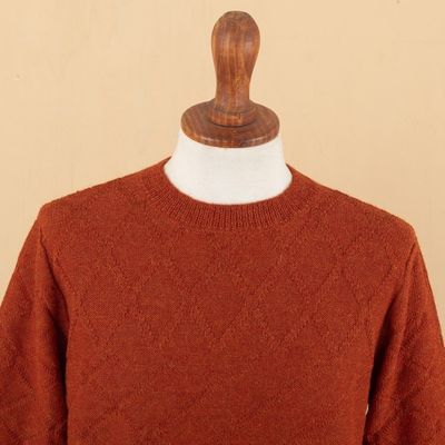 Alternate image for Mens 100 Alpaca Sweater with Rhombus Geometric Pattern Rhombus Spice