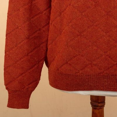 Alternate image for Mens 100 Alpaca Sweater with Rhombus Geometric Pattern Rhombus Spice