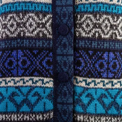 Alternate image for Blue Alpaca Blend Cardigan with Inca Motifs Empire Memories