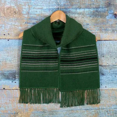 Alternate image for Woven Striped Mens Alpaca Blend Scarf in Green with Fringes Stripes in Style