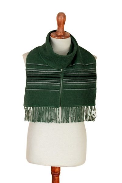 Alternate image for Woven Striped Mens Alpaca Blend Scarf in Green with Fringes Stripes in Style