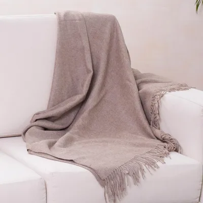 Alternate image for Hand Crafted Alpaca Wool Solid Throw Cozy Light Brown
