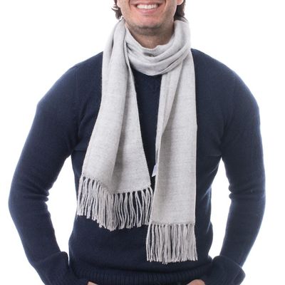 Alternate image for Handmade Alpaca Wool Blend Scarf Silver Gift of Warmth