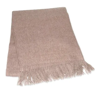 Alternate image for Hand Crafted Alpaca Wool Solid Throw Cozy Light Brown