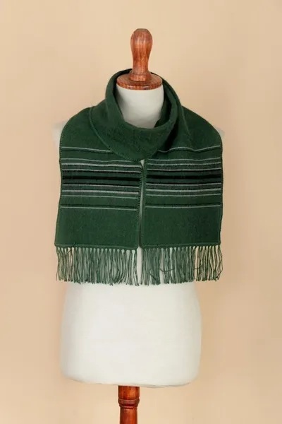 Alternate image for Woven Striped Mens Alpaca Blend Scarf in Green with Fringes Stripes in Style