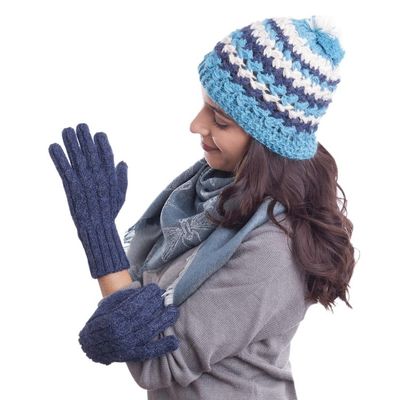 Alternate image for 100 Alpaca Gloves in Indigo from Peru Winter Delight in Indigo