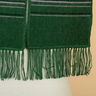 Alternate image for Woven Striped Mens Alpaca Blend Scarf in Green with Fringes Stripes in Style