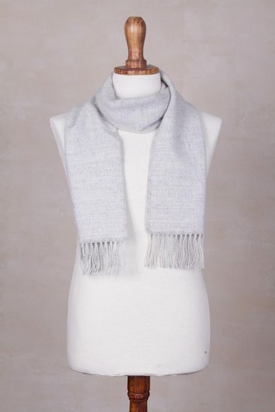 Alternate image for Handmade Alpaca Wool Blend Scarf Silver Gift of Warmth