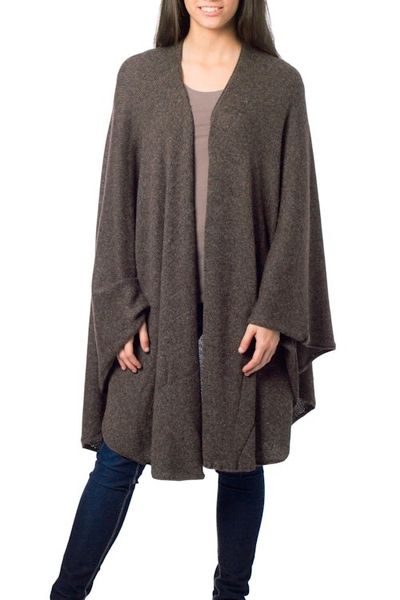 Alternate image for Artisan Crafted Alpaca Blend Wrap Ruana Brown Tweed