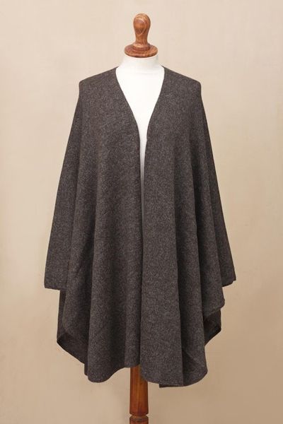 Alternate image for Artisan Crafted Alpaca Blend Wrap Ruana Brown Tweed