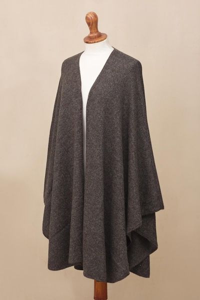 Alternate image for Artisan Crafted Alpaca Blend Wrap Ruana Brown Tweed