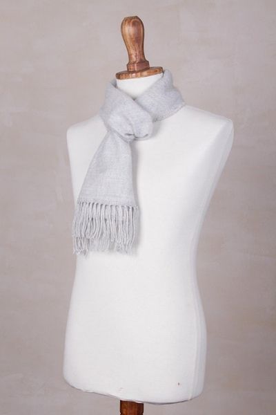 Alternate image for Handmade Alpaca Wool Blend Scarf Silver Gift of Warmth