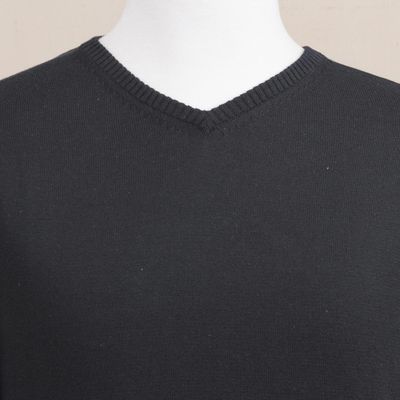 Alternate image for Mens V-Neck Cotton Blend Pullover from Peru Warm Adventure in Black