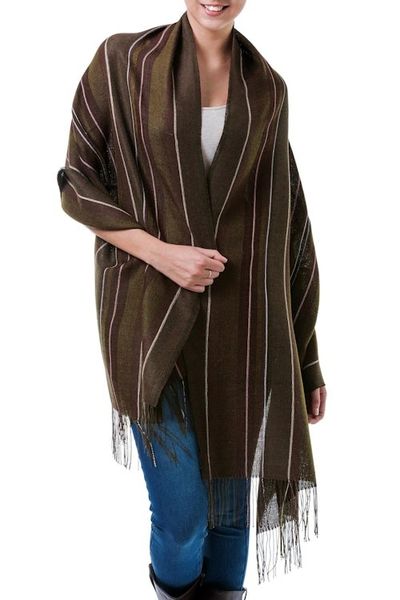 Alternate image for Alpaca and silk shawl Olive Fields