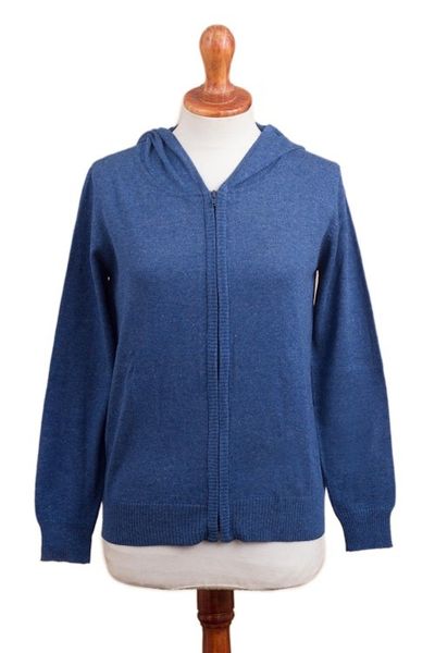 Alternate image for Cotton Blend Hoodie in Royal Blue from Peru Simple Delight in Royal Blue