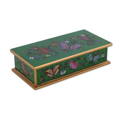 Alternate image for Reverse Painted Glass Butterfly Decorative Box in Emerald Butterfly Jubilee in Emerald