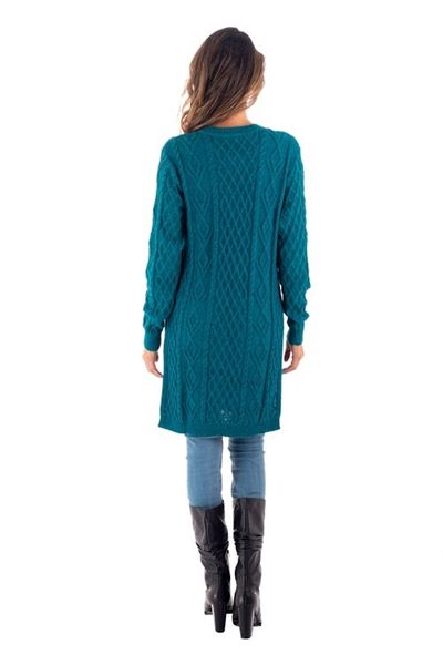 Alternate image for Baby Alpaca Teal Cable Knit Tunic Sweater Dress Winter Teal