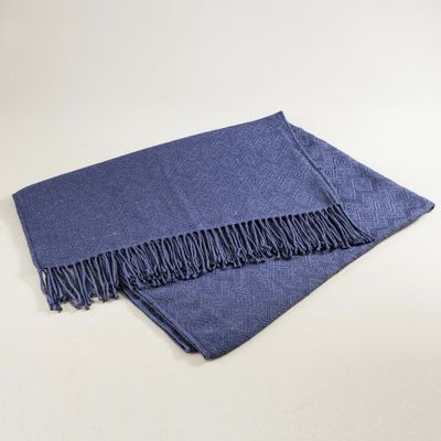 Alternate image for Alpaca and AcrylicThrow Blanket with Fringe in Denim Blue Puno Traditions in Blue