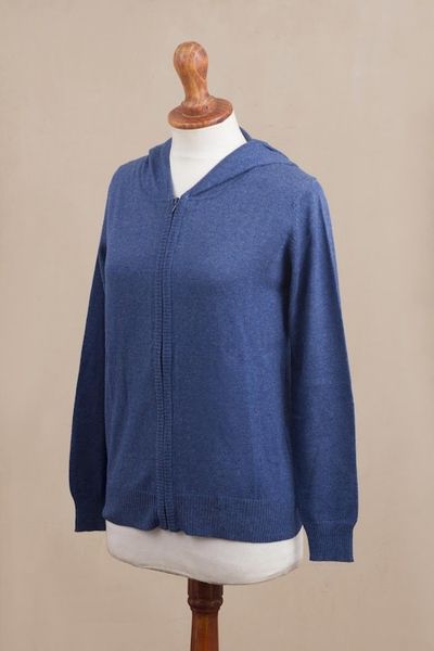 Alternate image for Cotton Blend Hoodie in Royal Blue from Peru Simple Delight in Royal Blue