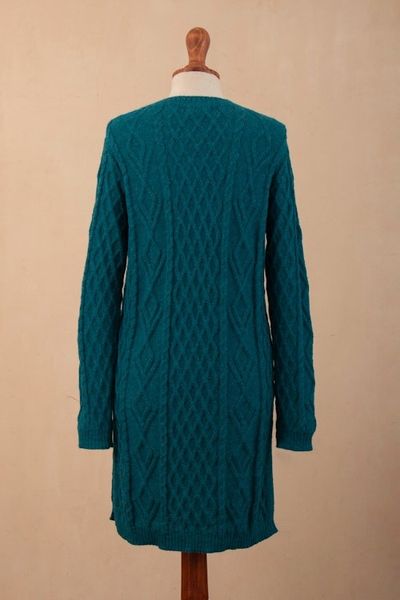 Alternate image for Baby Alpaca Teal Cable Knit Tunic Sweater Dress Winter Teal