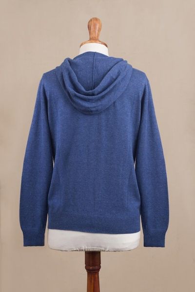 Alternate image for Cotton Blend Hoodie in Royal Blue from Peru Simple Delight in Royal Blue