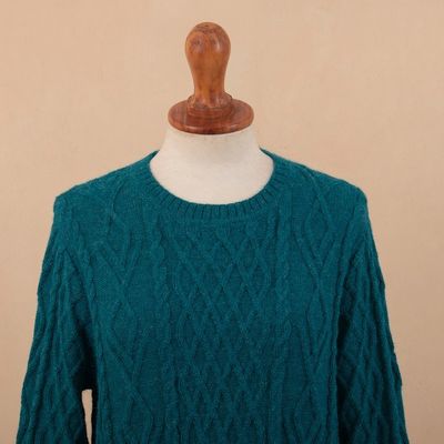 Alternate image for Baby Alpaca Teal Cable Knit Tunic Sweater Dress Winter Teal