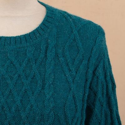 Alternate image for Baby Alpaca Teal Cable Knit Tunic Sweater Dress Winter Teal