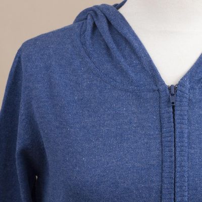 Alternate image for Cotton Blend Hoodie in Royal Blue from Peru Simple Delight in Royal Blue