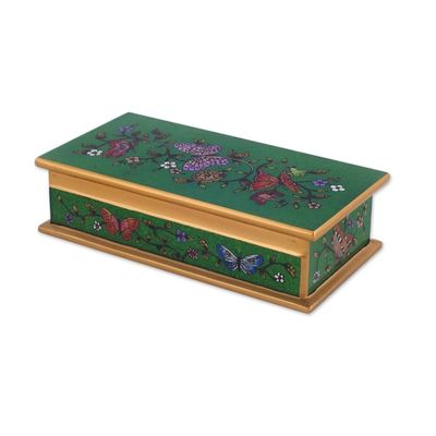 Alternate image for Reverse Painted Glass Butterfly Decorative Box in Emerald Butterfly Jubilee in Emerald