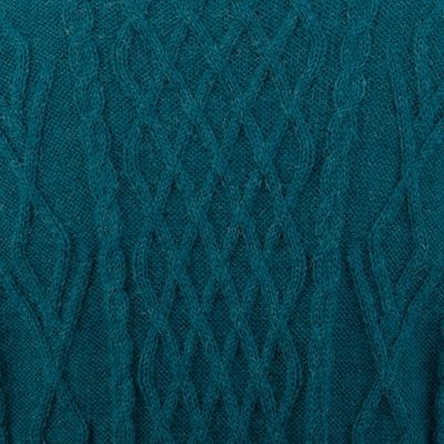 Alternate image for Baby Alpaca Teal Cable Knit Tunic Sweater Dress Winter Teal