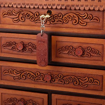 Alternate image for Handcrafted Traditional Brown Wood and Leather Jewelry Box Baroque Secrets