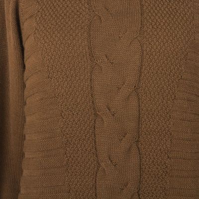 Alternate image for Warm Brown Braided Detail Alpaca Blend Sweater from Peru Braided Sepia