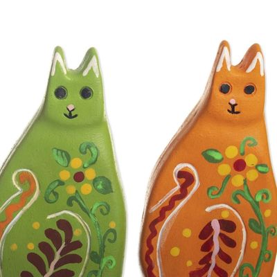 Alternate image for Hand Painted Ceramic Cat Figurines Set of 3 Colorful Cats