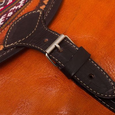 Alternate image for Hand Crafted Orange Leather Shoulder Bag with Wool Accent Solari