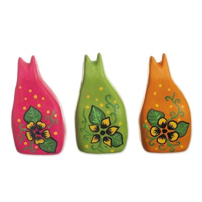 Alternate image for Hand Painted Ceramic Cat Figurines Set of 3 Colorful Cats