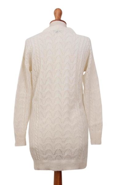 Alternate image for Cable Knit Baby Alpaca Blend Cardigan in Ivory from Peru Comfortable Charm