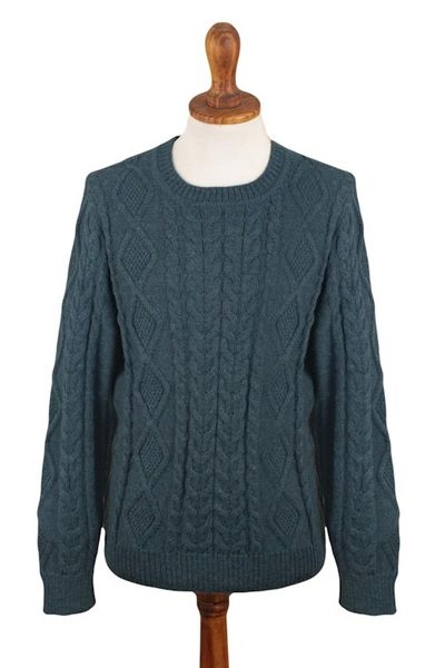 Alternate image for Mens 100 Alpaca Teal Pullover Sweater From Peru Teal Geometry