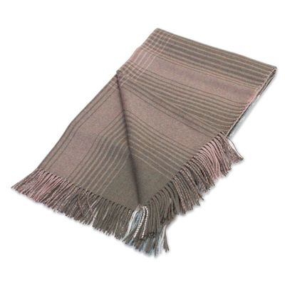 Alternate image for 100 Baby Alpaca Throw in Celadon and Dusty Rose from Peru Andean Softness