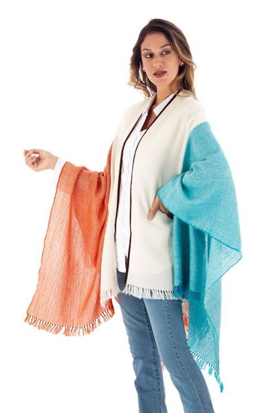 Alternate image for Tri-Color Suede Trimmed 100 Baby Alpaca Ruana from Peru Majestic Combination