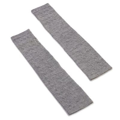 Alternate image for Grey 100 Baby Alpaca Cable Knit Fingerless Mitts from Peru Luscious Twist in Grey