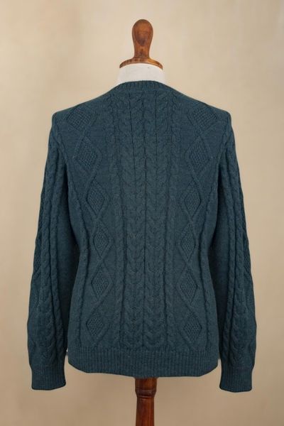 Alternate image for Mens 100 Alpaca Teal Pullover Sweater From Peru Teal Geometry