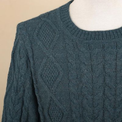 Alternate image for Mens 100 Alpaca Teal Pullover Sweater From Peru Teal Geometry