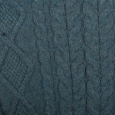 Alternate image for Mens 100 Alpaca Teal Pullover Sweater From Peru Teal Geometry