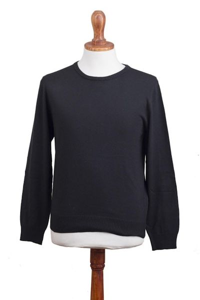 Alternate image for Mens Crew Neck Cotton Blend Pullover in Black from Peru Classic Warmth in Black