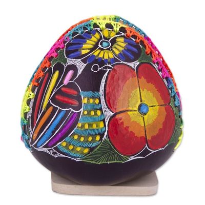 Alternate image for Colorful Bird and Flowers Hand Painted Gourd Napkin Holder Birdsong Garden