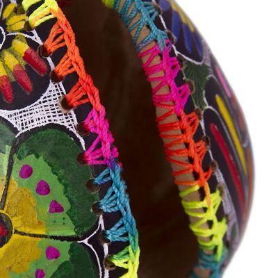 Alternate image for Colorful Bird and Flowers Hand Painted Gourd Napkin Holder Birdsong Garden