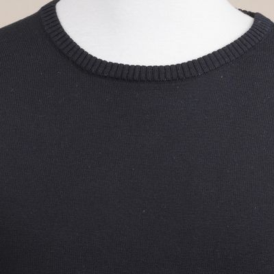 Alternate image for Mens Crew Neck Cotton Blend Pullover in Black from Peru Classic Warmth in Black