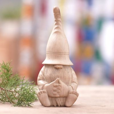 Alternate image for Hand-Carved Gnome Hibiscus Wood Sculpture from Bali Gnome in the Home